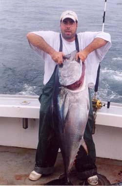 man lifts tuna fish